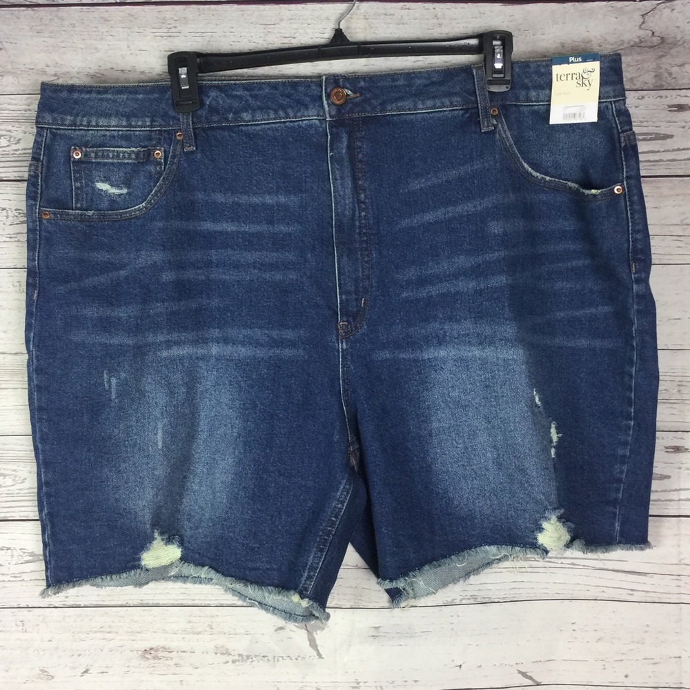 Terra & Sky Blue Denim High Rise Cut Off Distressed Shorts